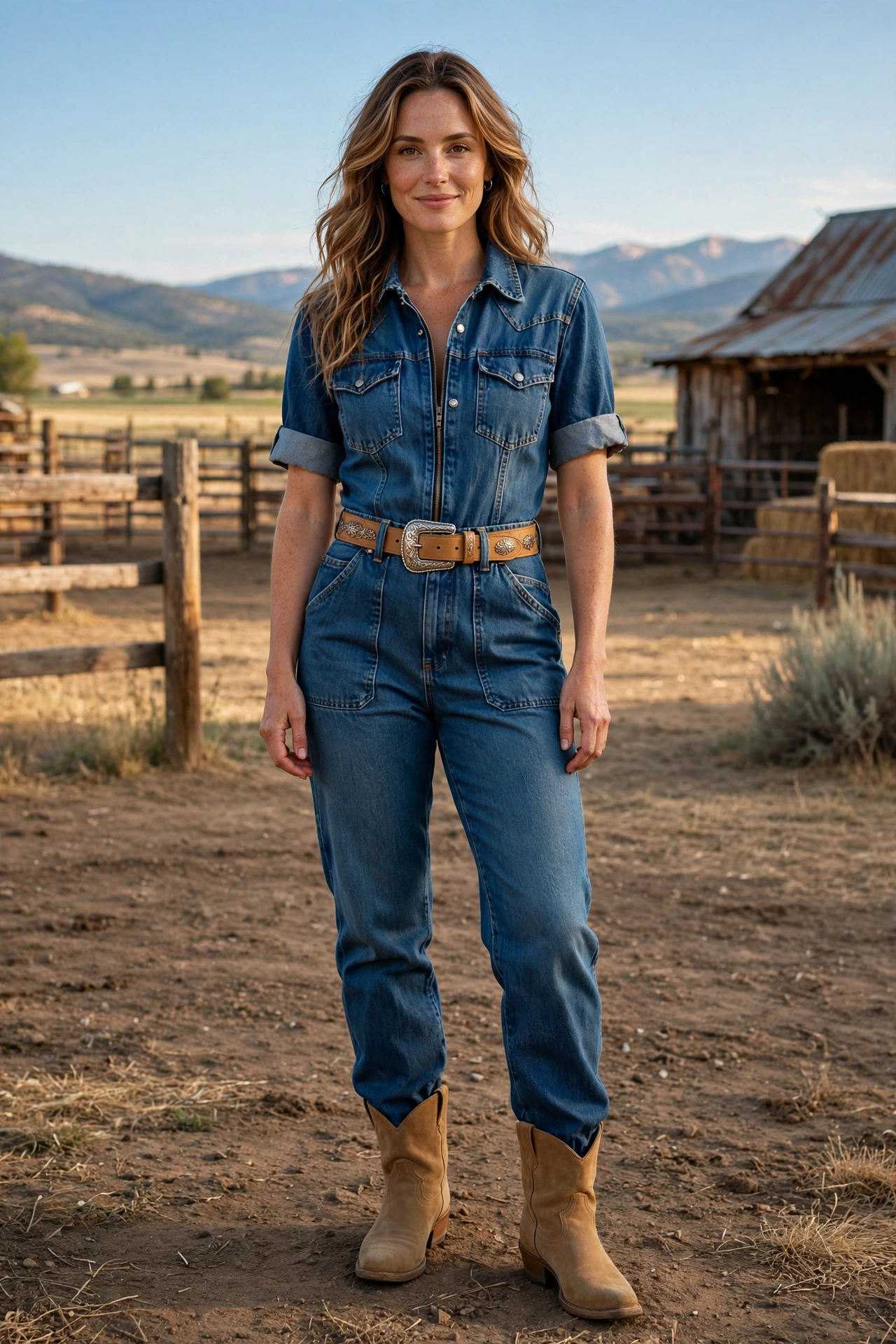 6. Western-Style Jumpsuit with Booties