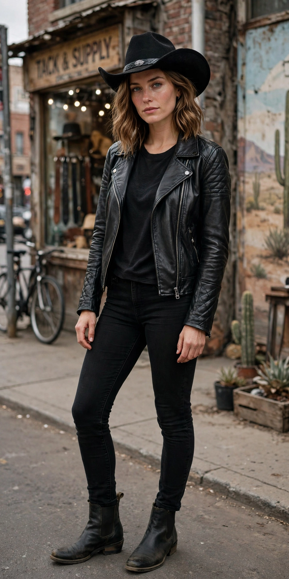 2. Leather Jacket and Black Skinny Jeans