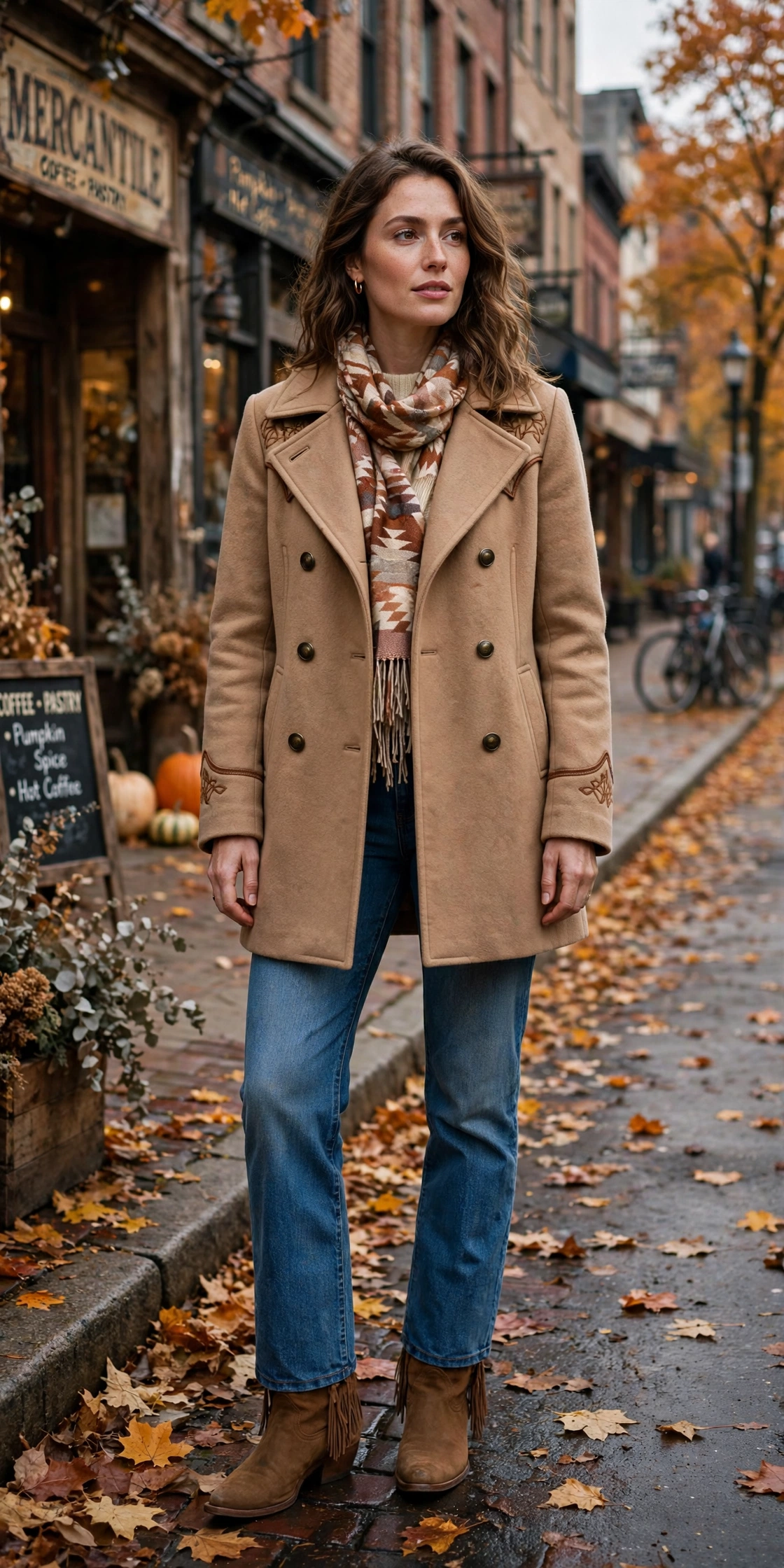 8. Western-inspired Peacoat with Jeans
