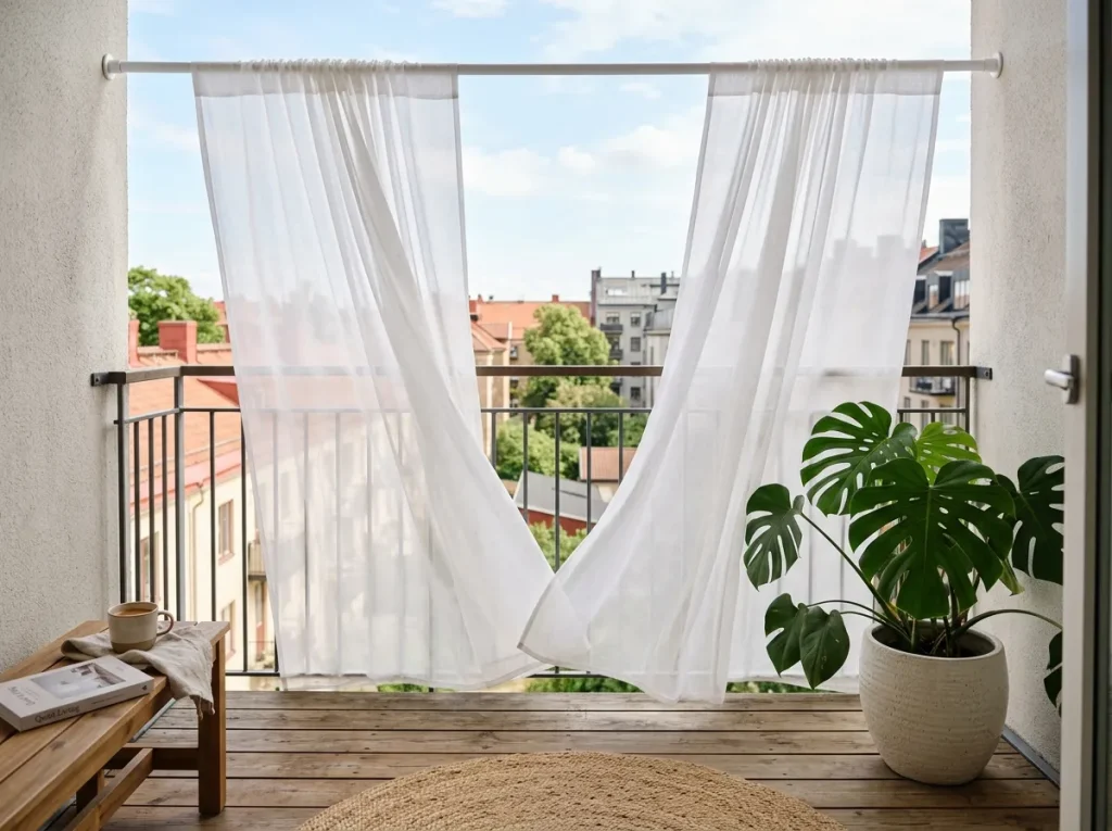 No-Drill Tension Rod Outdoor Sheer Curtains