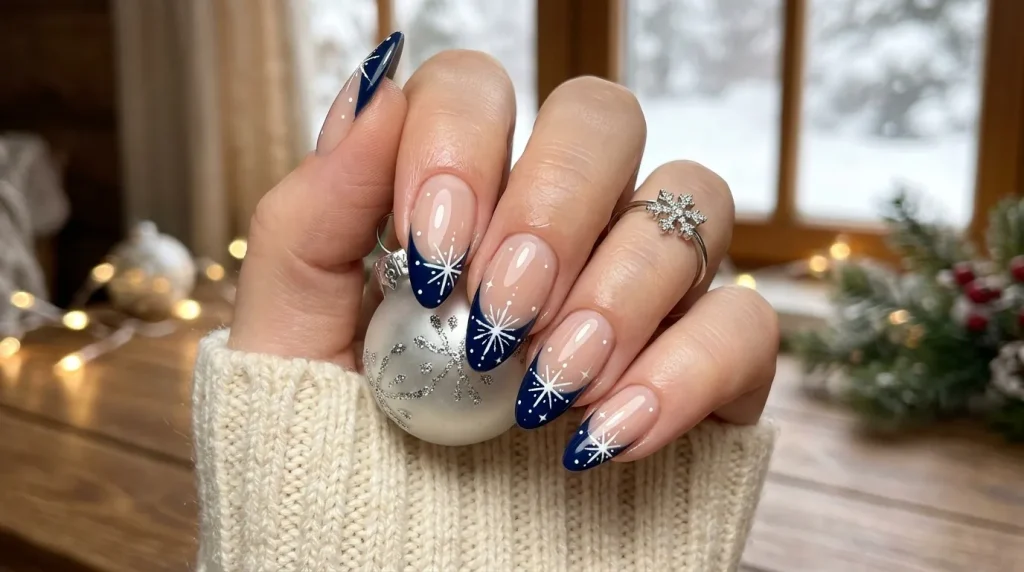 Minimalist white snowflake French tips