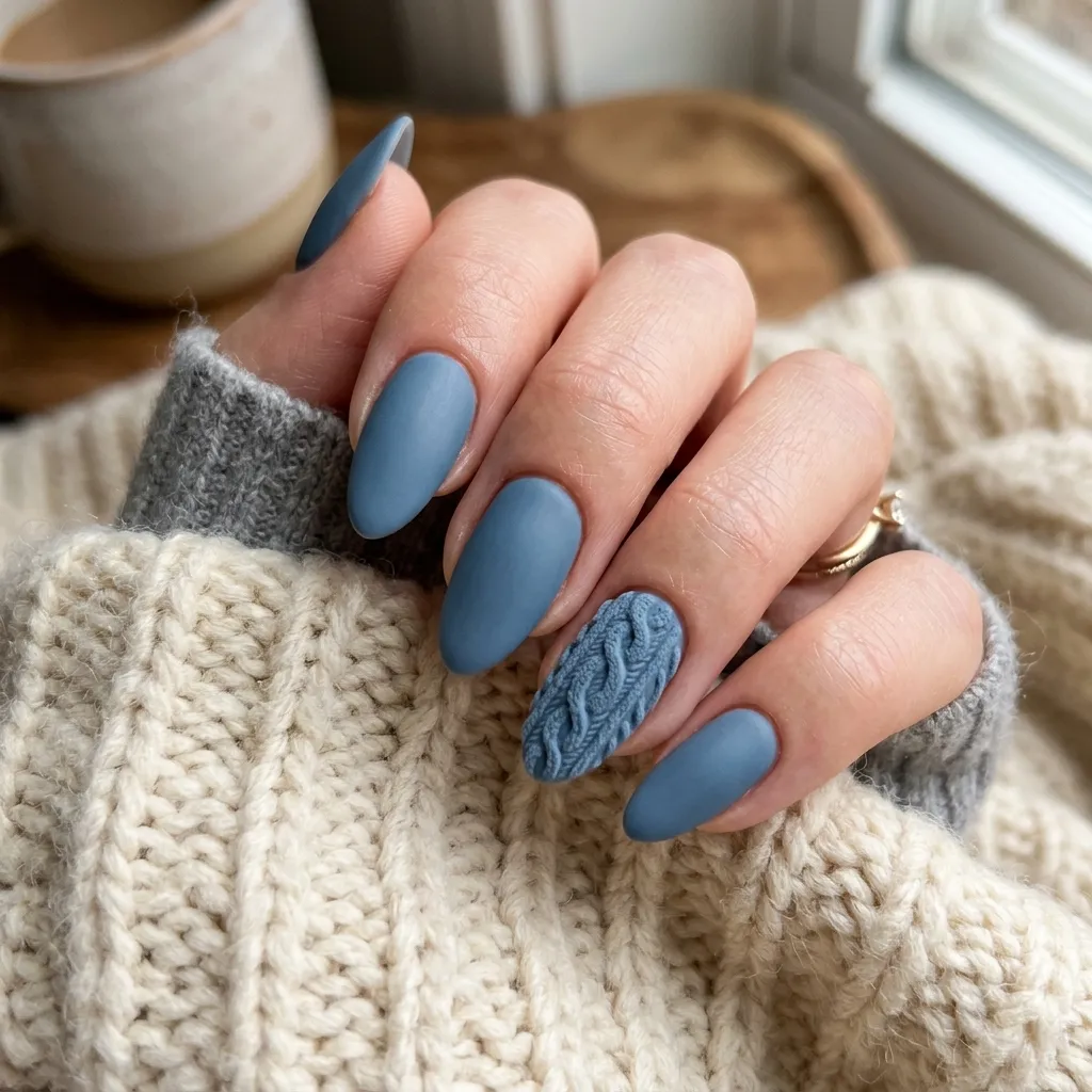 Frosty icy blue glazed almond nails