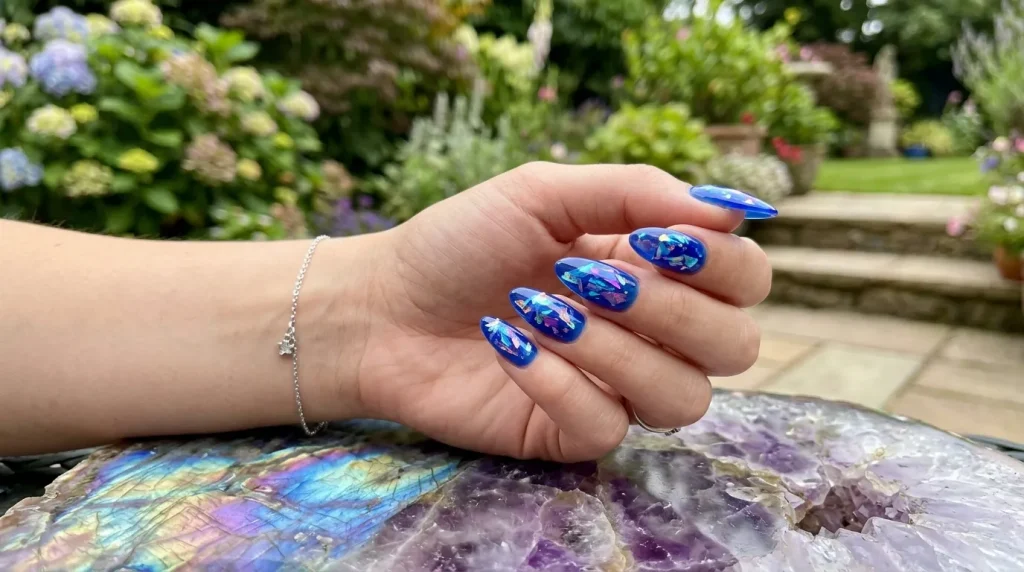Translucent royal blue jelly glass nails