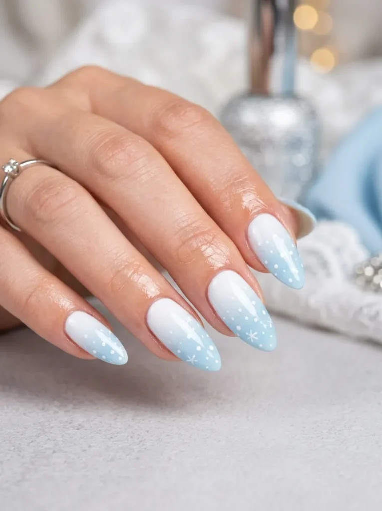 Pearl glazed white with blue velvet cat eye nails
