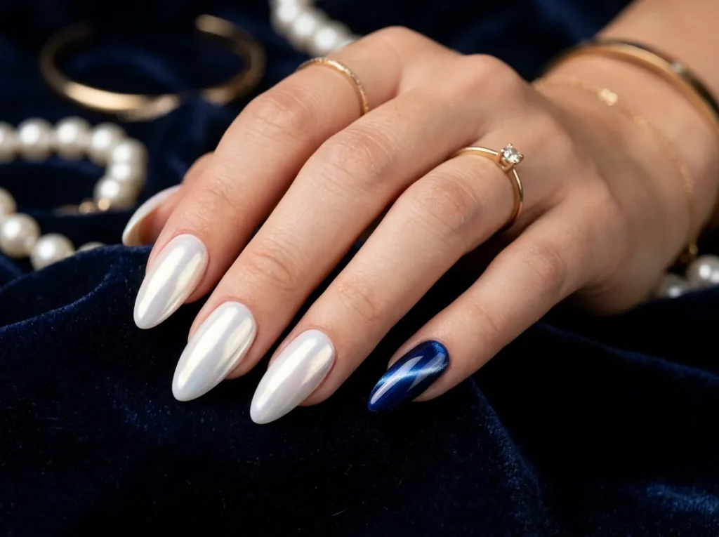 Icy sky blue and white snowfall ombre nails