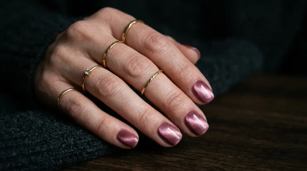 Bright coral-pink summer accent nails