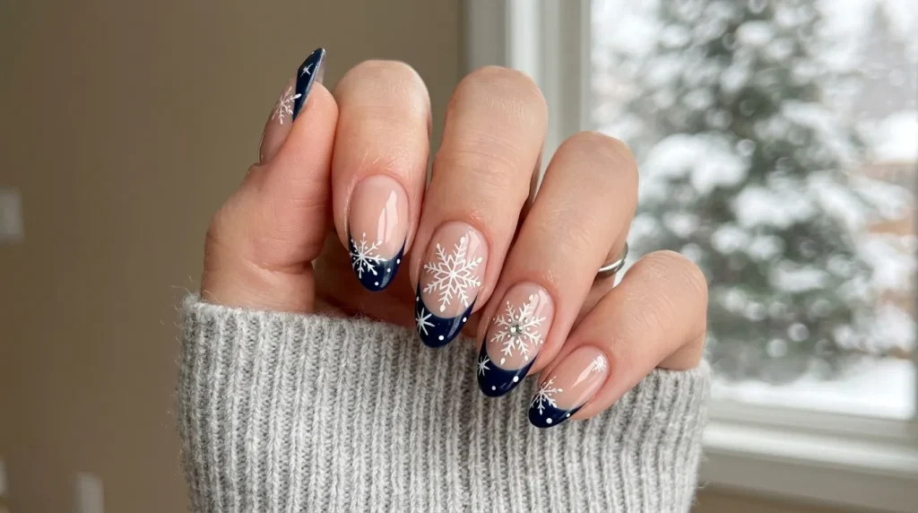 Frosty icy blue chrome nails