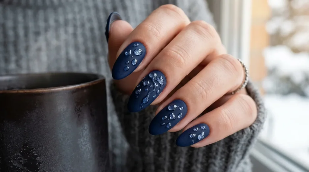 Matte navy with glossy raindrop accents