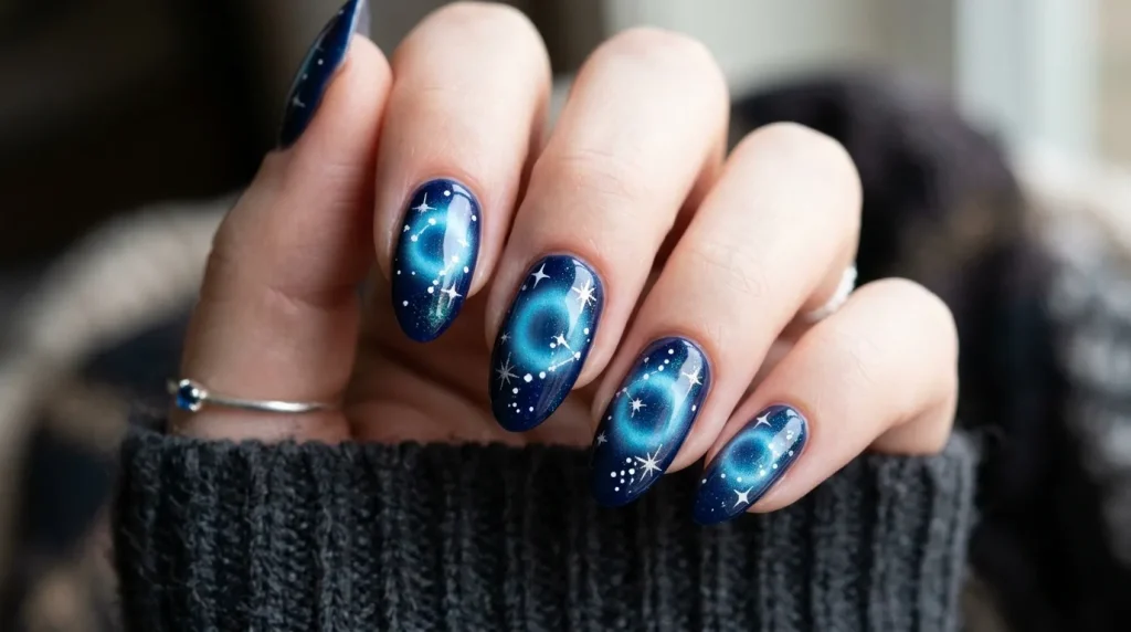 Frozen lake ombre baby boomer blue nails