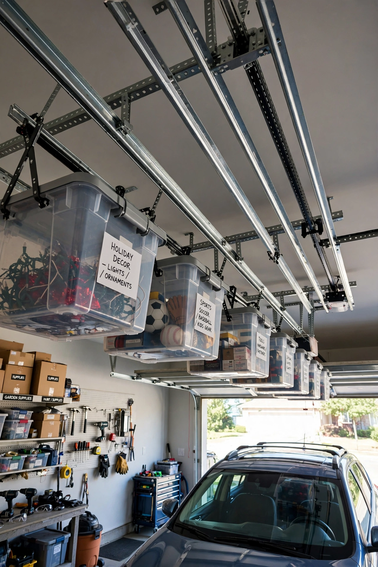 3. Ceiling-Mounted Tote Storage Racks