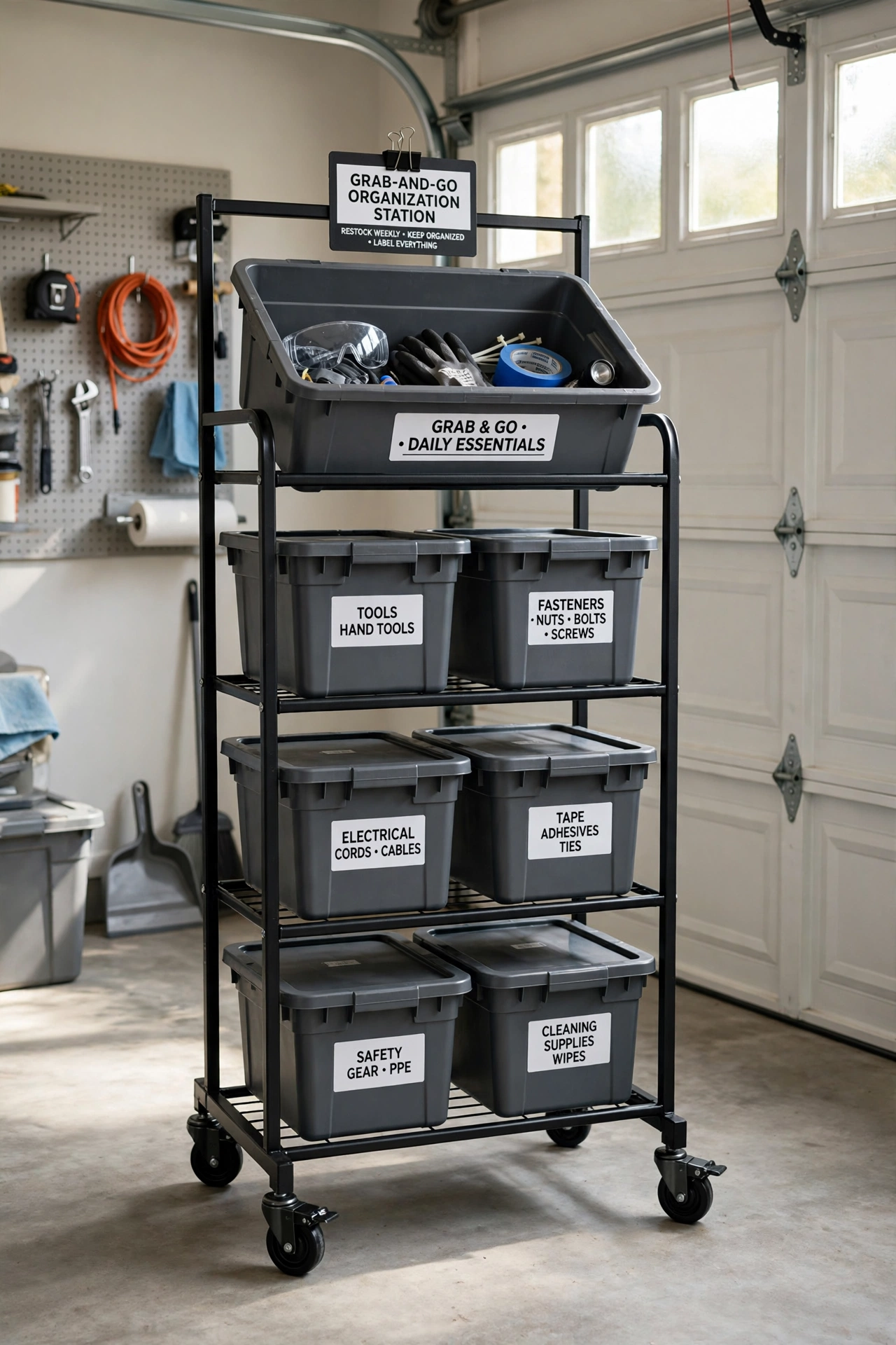 5. Metal Utility Racks with Matching Totes