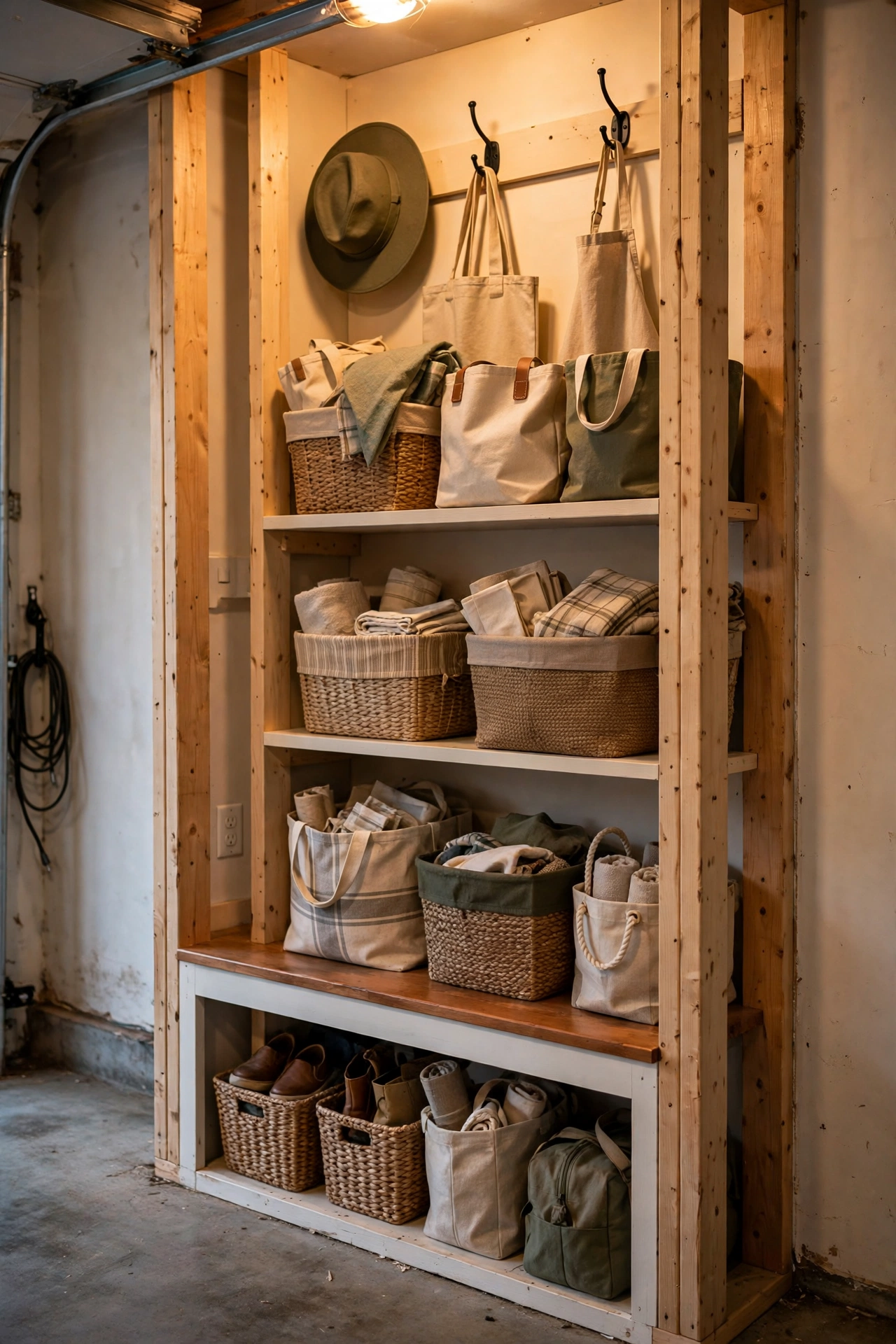 6. Built-In Shelves with Decorative Totes