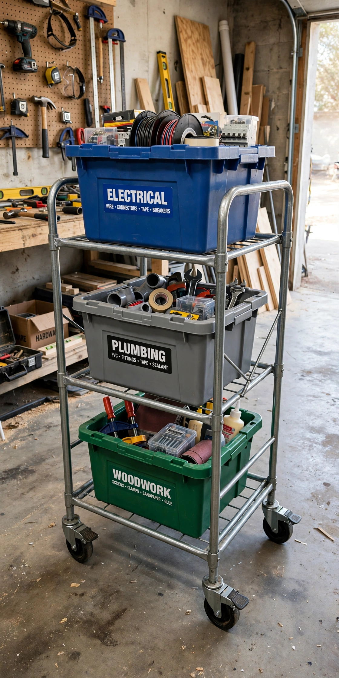 7. Rolling Shelf Units with Stackable Totes