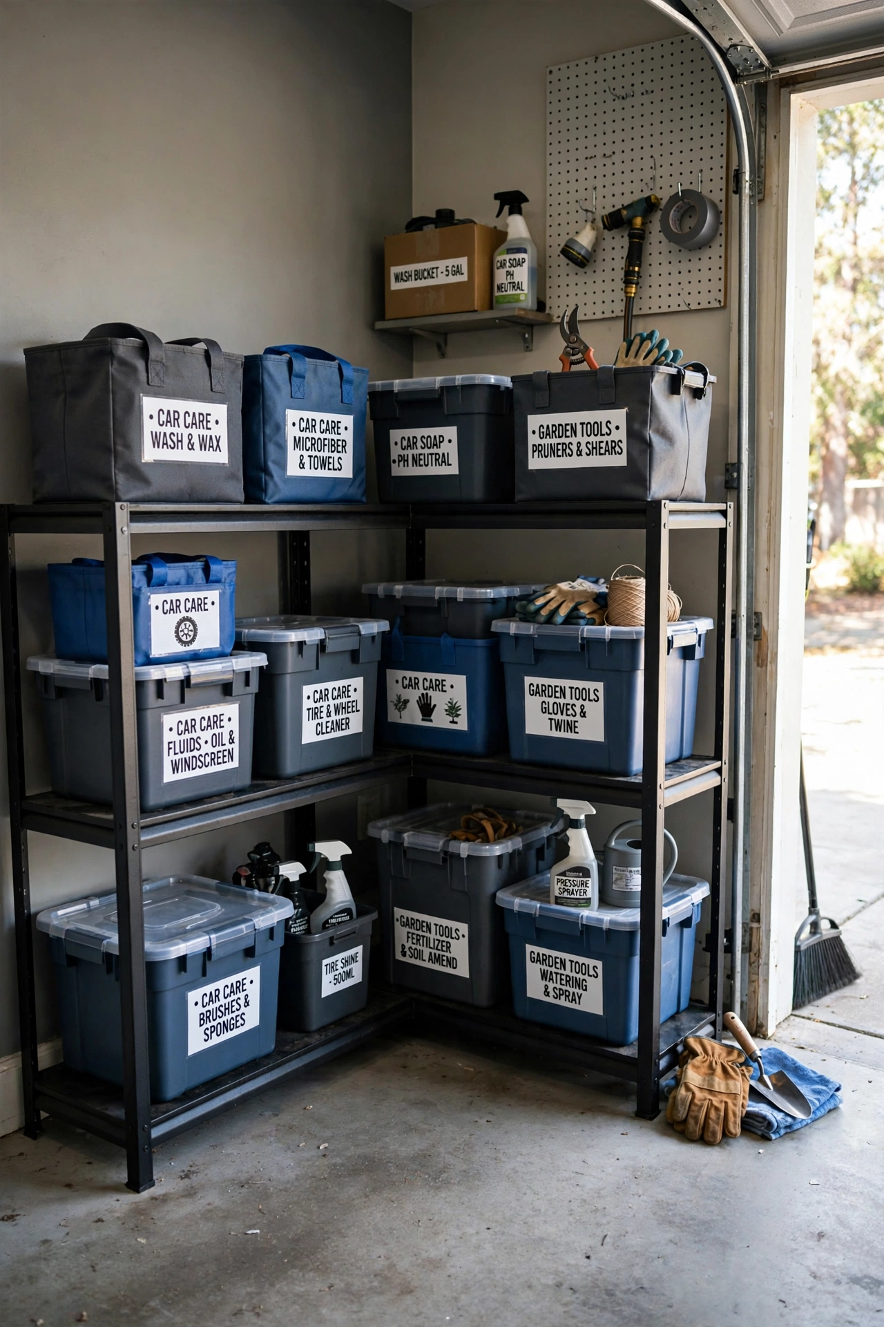 8. Corner Shelving with Specialty Totes