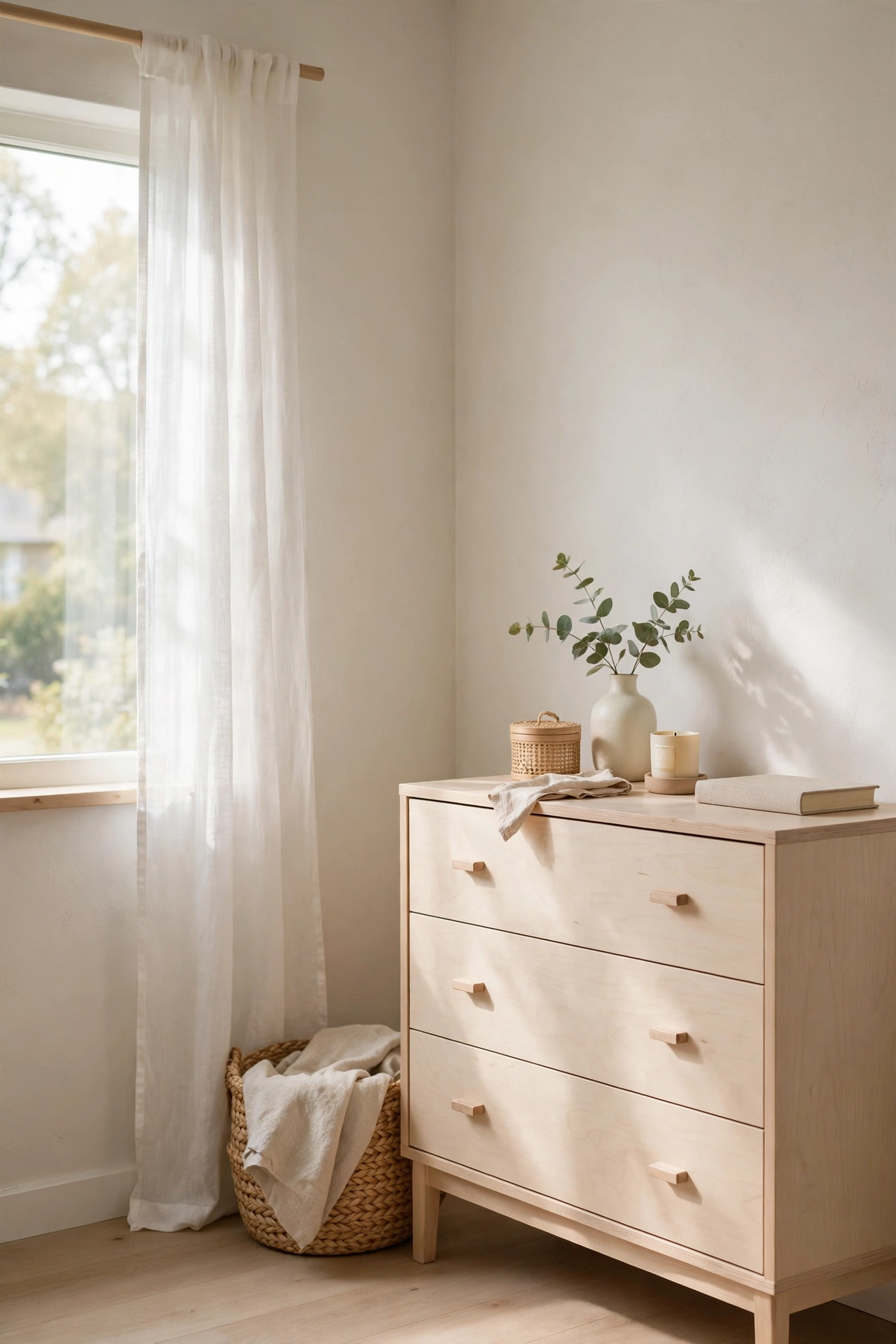 2. The Color Palette: Warm White Walls and Pale Wood (Ideas 3 and 4)